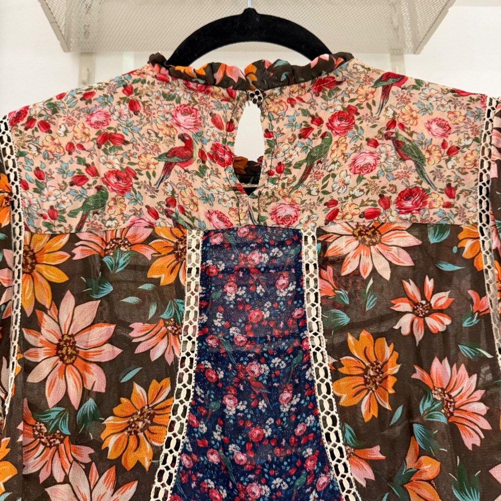 Farm Rio Mixed Liberty Floral Mini Dress S Crochet Lace Ruffle Boho Cottagecore - Picture 5 of 7